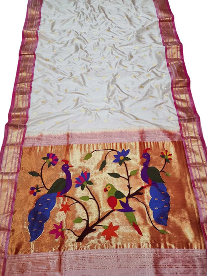 Off White Paithani Handloom Pure Silk Saree