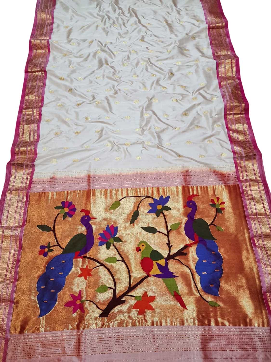 Off White Paithani Handloom Pure Silk Saree - Luxurion World