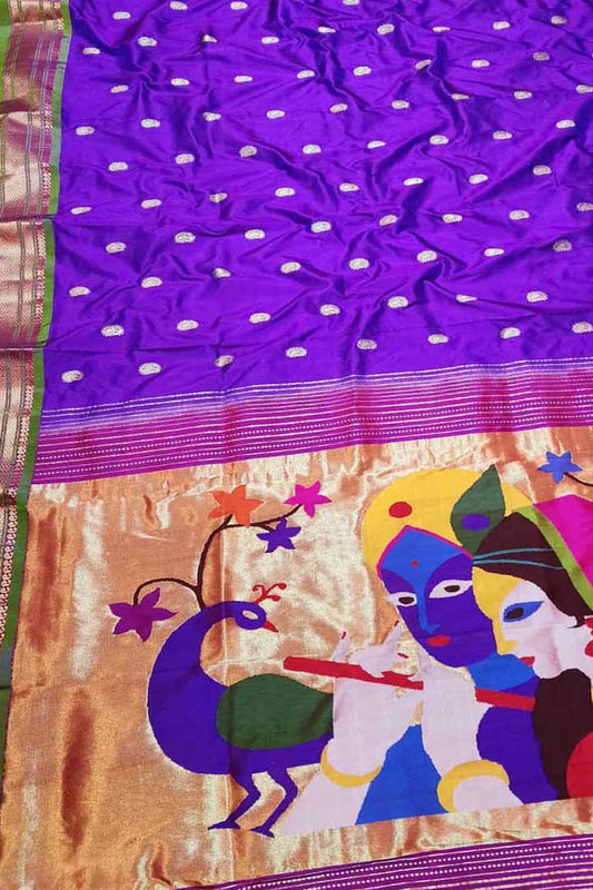 Purple Paithani Handloom Pure Silk Saree - Luxurion World