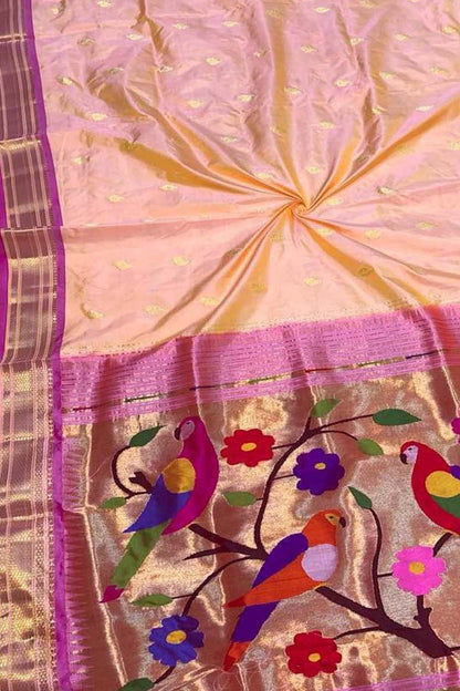 Pink Paithani Handloom Pure Silk Saree - Luxurion World
