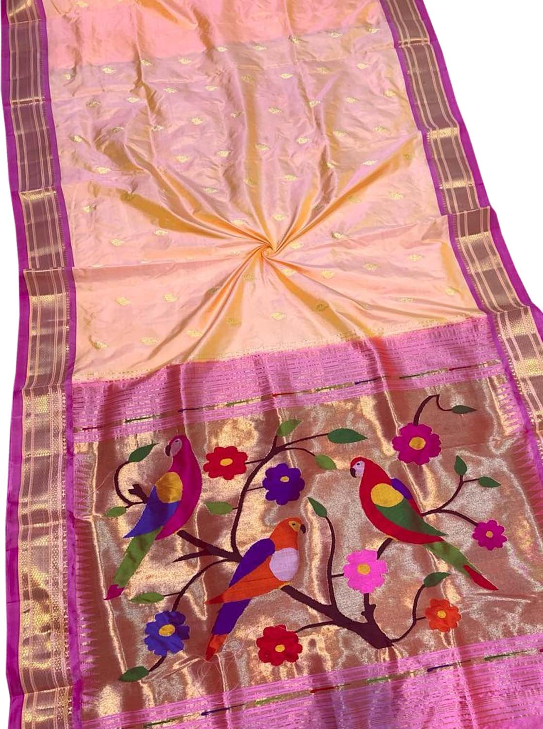 Pink Paithani Handloom Pure Silk Saree - Luxurion World