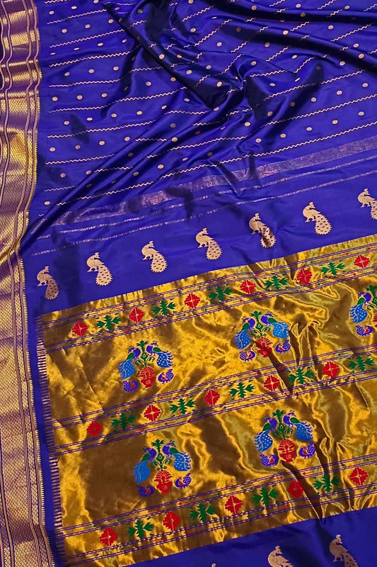 Blue Paithani Handloom Pure Silk Saree - Luxurion World