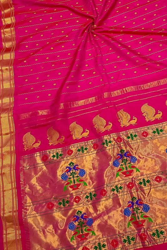 Pink Paithani Handloom Pure Silk Saree - Luxurion World