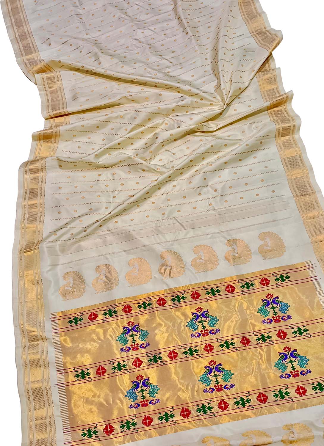 Off White Paithani Handloom Pure Silk Saree - Luxurion World