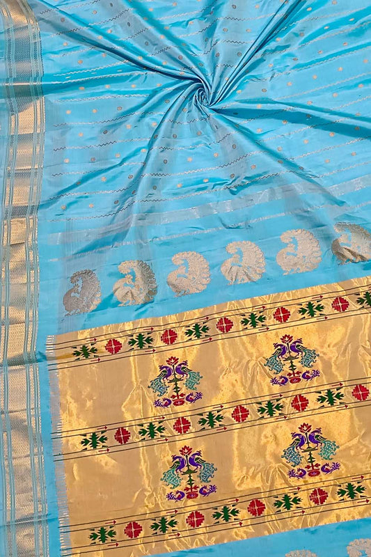 Blue Paithani Handloom Pure Silk Saree - Luxurion World