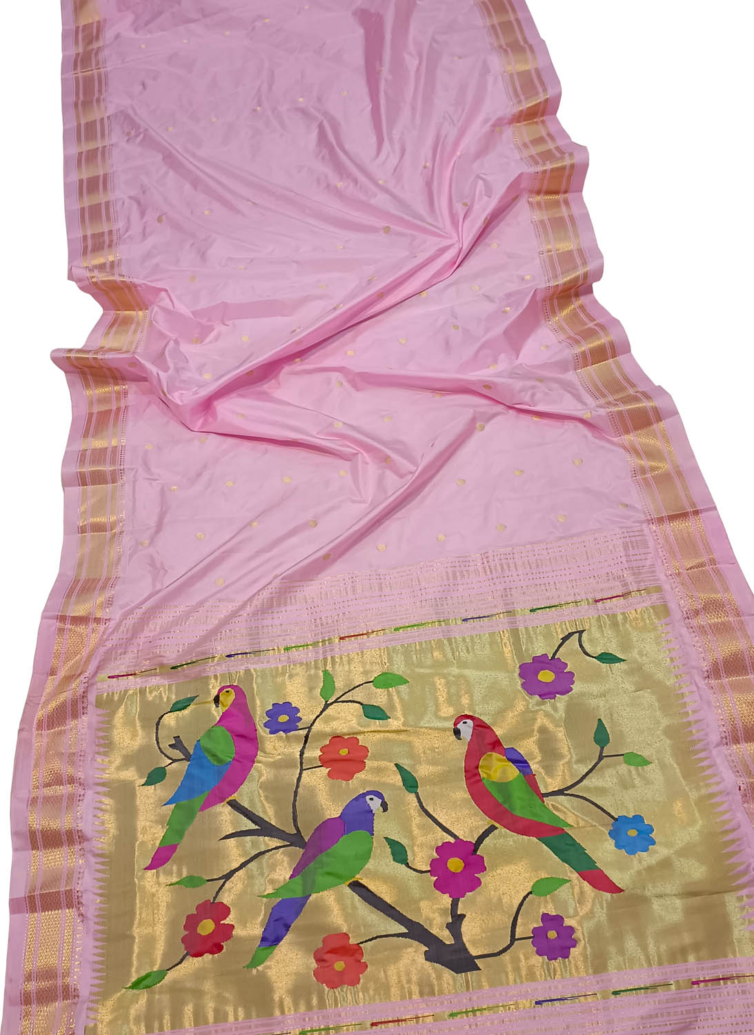 Pink Handloom Paithani Pure Silk Bird Design Saree - Luxurion World