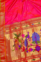 Pink Handloom Paithani Pure Silk Peacock And Parrot Design Saree - Luxurion World