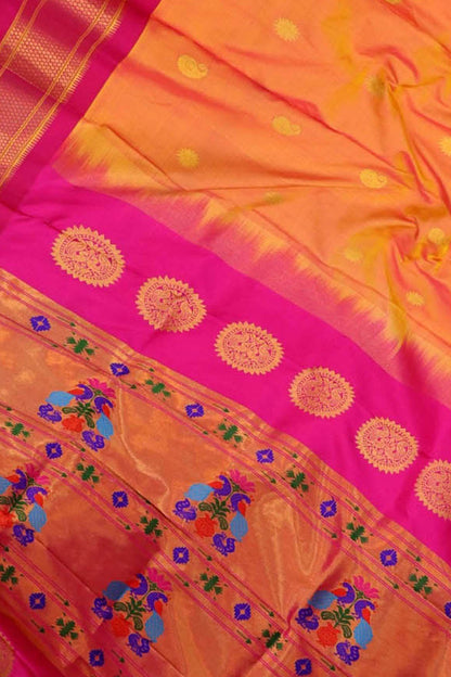 Exquisite Orange Paithani Handloom Pure Silk Saree: Timeless Elegance - Luxurion World