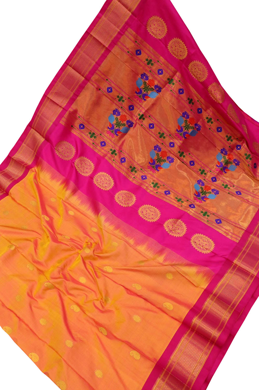 Exquisite Orange Paithani Handloom Pure Silk Saree: Timeless Elegance - Luxurion World