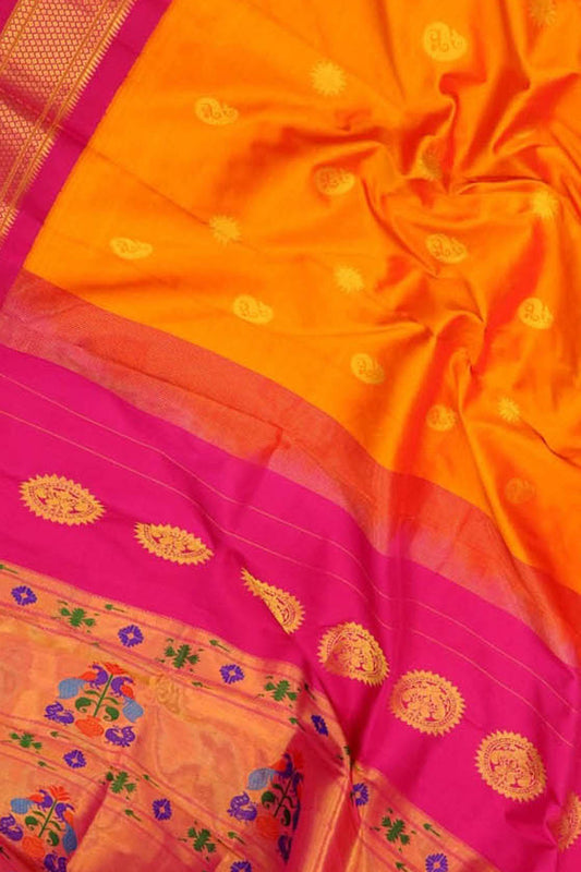 Elegant Orange Paithani Handloom Silk Saree: Timeless Beauty