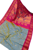 Elegant Grey Paithani Handloom Pure Silk Saree: Timeless Beauty - Luxurion World