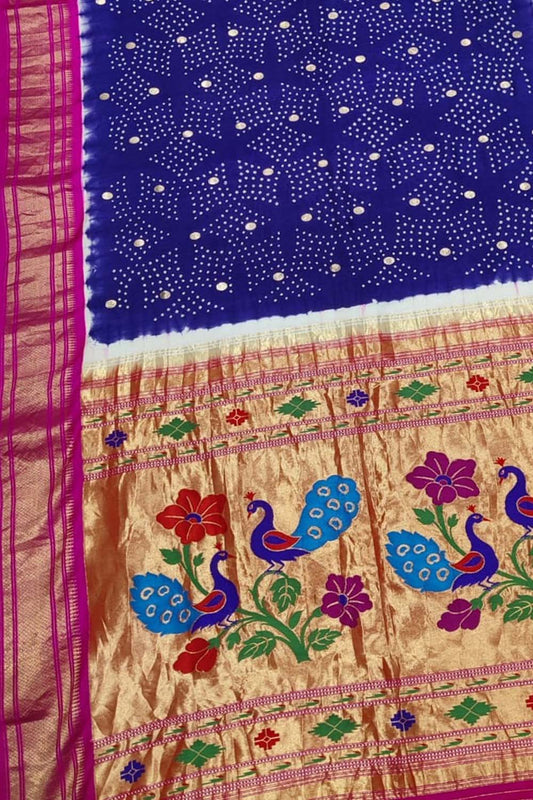 Exquisite Blue Paithani Bandhani Handloom Silk Saree: A Timeless Masterpiece - Luxurion World