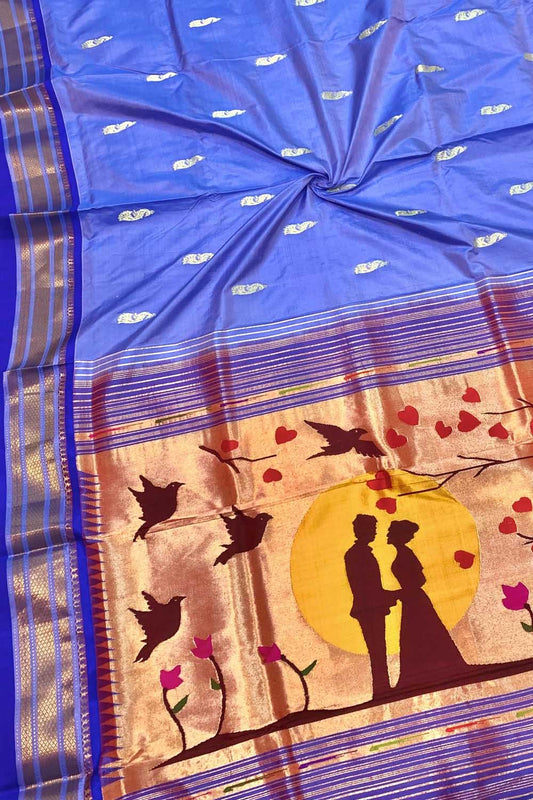 Exquisite Blue Paithani Handloom Pure Silk Saree: A Timeless Masterpiece - Luxurion World