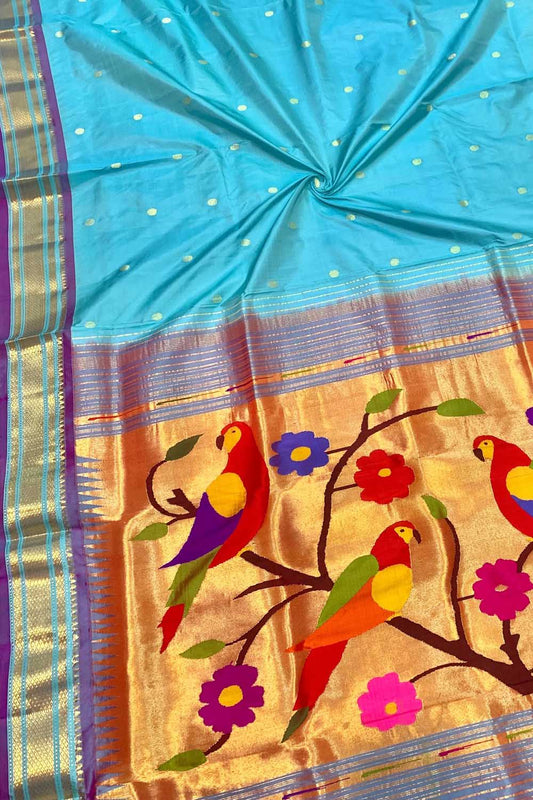 Exquisite Blue Paithani Handloom Pure Silk Saree: Timeless Elegance - Luxurion World