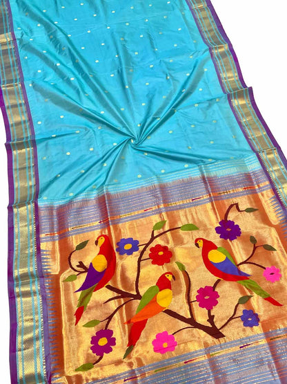 Exquisite Blue Paithani Handloom Pure Silk Saree: Timeless Elegance - Luxurion World