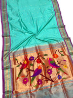 Exquisite Blue Paithani Handloom Pure Silk Saree: Timeless Elegance - Luxurion World