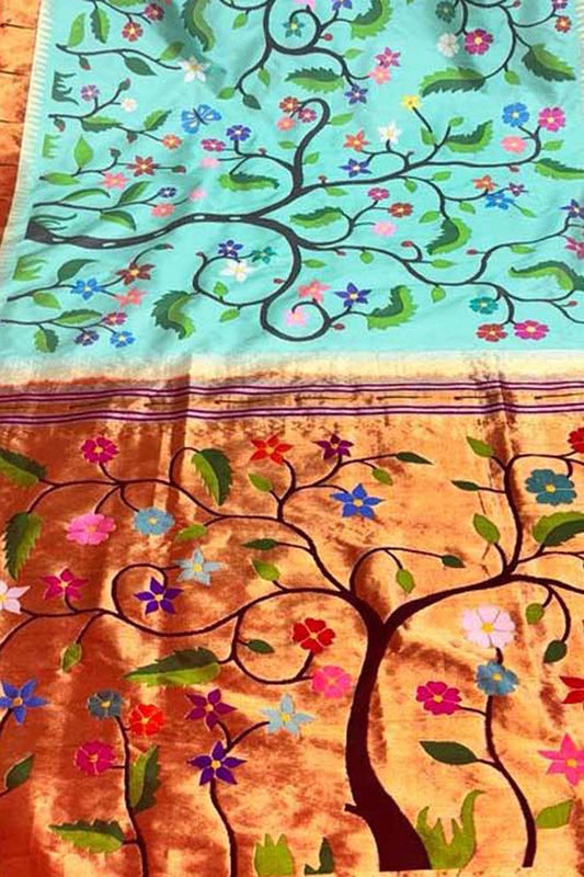 Exquisite Blue Paithani Handloom Silk Saree: Timeless Elegance - Luxurion World