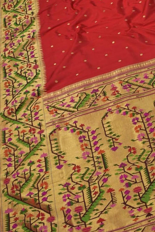Exquisite Red Paithani Handloom Pure Silk Saree: Timeless Elegance and Luxury - Luxurion World