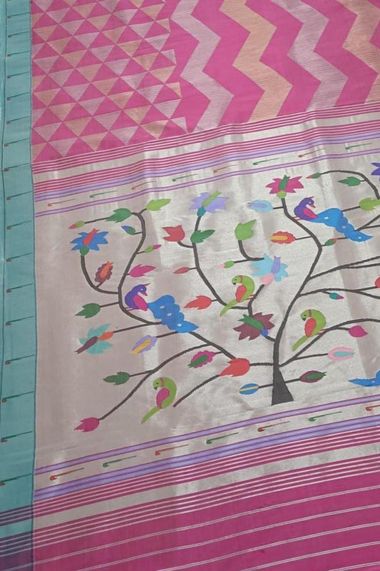 Exquisite Pink Paithani Handloom Pure Silk Saree: Timeless Elegance - Luxurion World