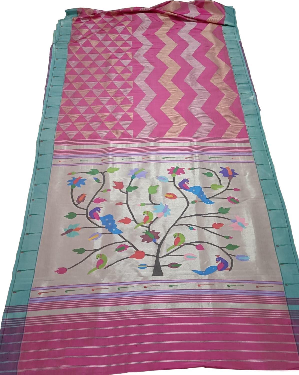 Exquisite Pink Paithani Handloom Pure Silk Saree: Timeless Elegance - Luxurion World