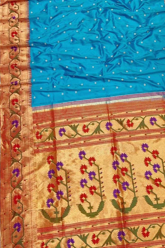 Exquisite Blue Paithani Handloom Pure Silk Saree: Timeless Elegance