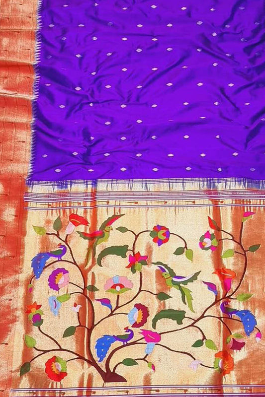 Exquisite Purple Handloom Paithani Silk Saree with Triple Muniya Border - Luxurion World