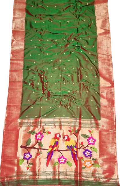 Exquisite Green Handloom Paithani Silk Saree with Triple Muniya Border - Luxurion World