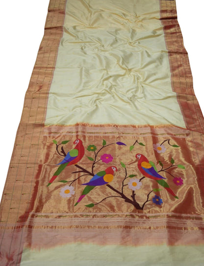 Pastel Handloom Paithani Silk Saree with Triple Muniya Border - Luxurion World