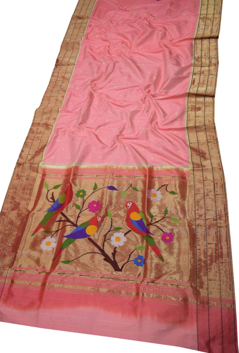 Elegant Pink Handloom Paithani Silk Saree with Triple Muniya Border - Luxurion World