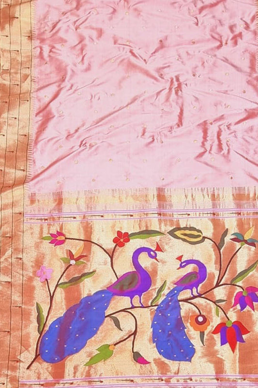 Exquisite Pink Paithani Handloom Pure Silk Saree: A Timeless Elegance