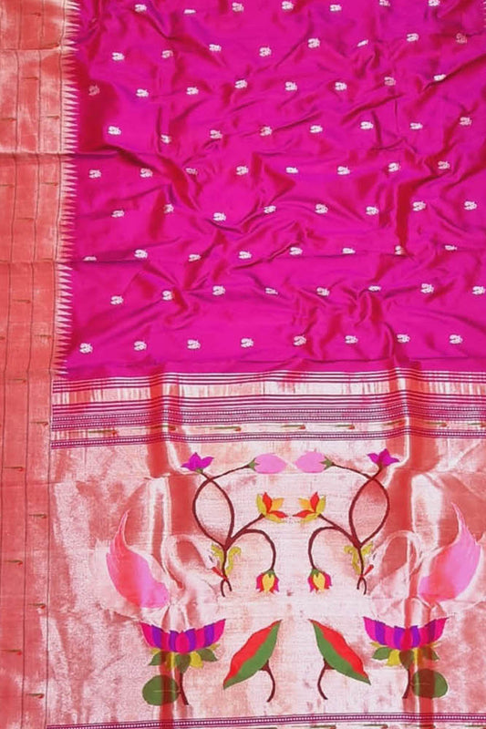 Elegant Pink Paithani Handloom Pure Silk Saree: A Timeless Classic