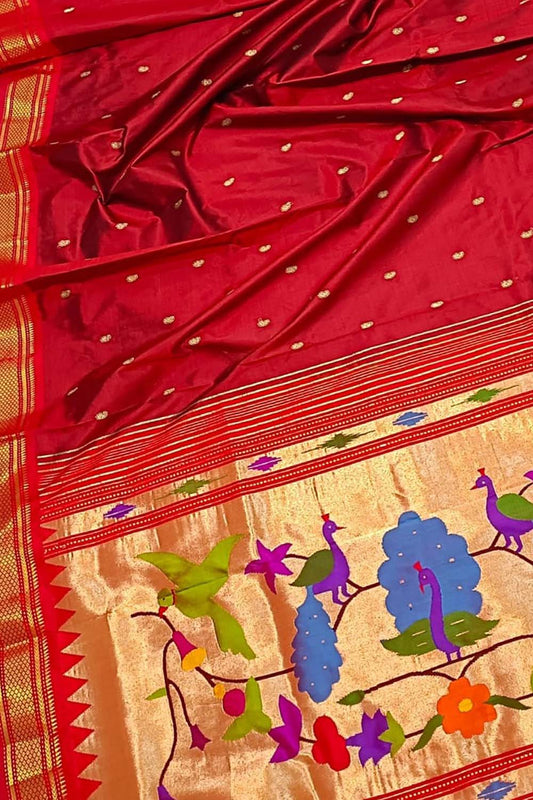 Exquisite Red Handloom Paithani: Pure Silk Saree for Timeless Elegance