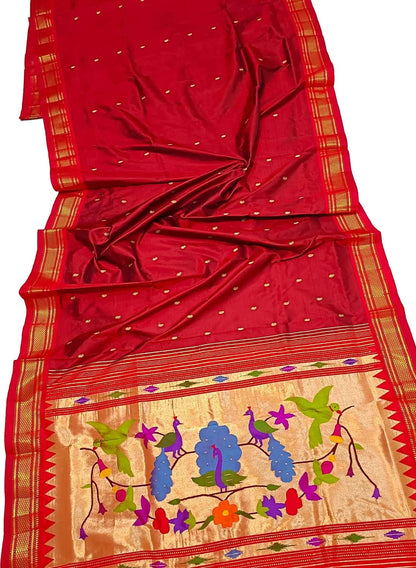 Exquisite Red Handloom Paithani: Pure Silk Saree for Timeless Elegance - Luxurion World