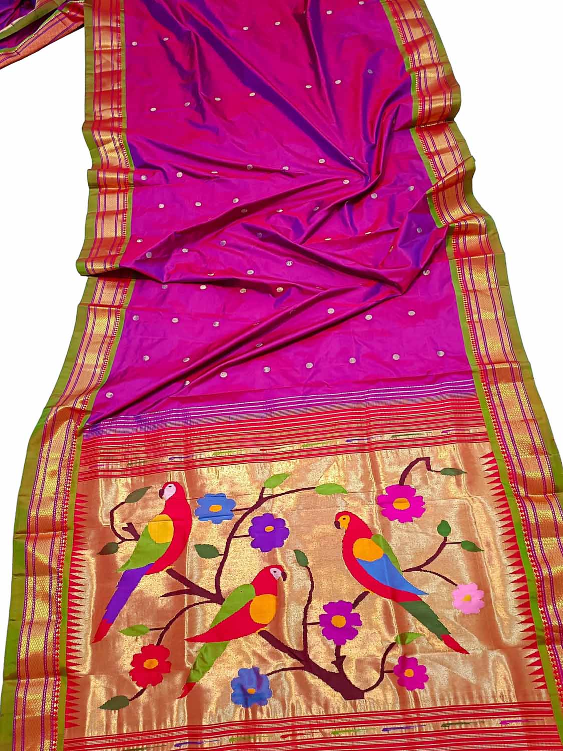 Elegant Pink Handloom Paithani Pure Silk Saree - Luxurion World