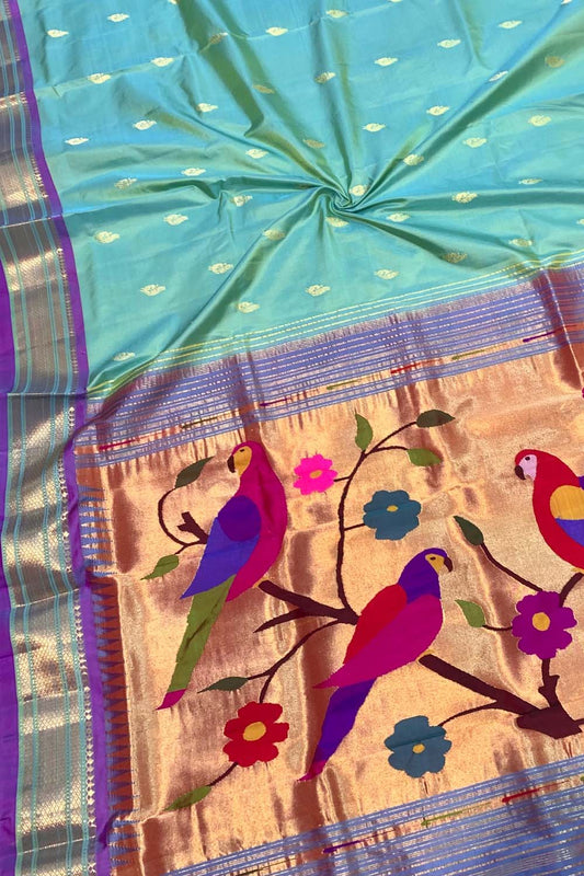 Exquisite Blue Handloom Paithani: Pure Silk Saree for Elegance - Luxurion World