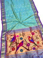 Exquisite Blue Handloom Paithani: Pure Silk Saree for Elegance - Luxurion World