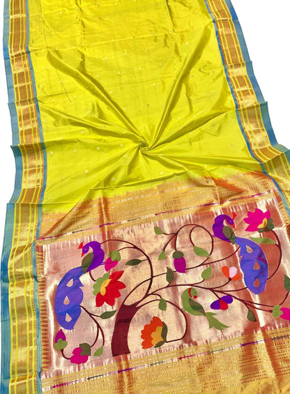 Exquisite Yellow Handloom Paithani Silk Saree: Timeless Elegance - Luxurion World