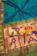 Exquisite Blue Shot Handloom Paithani Pure Silk Saree: Timeless Elegance - Luxurion World