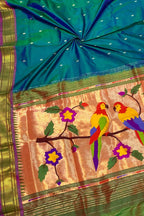 Exquisite Blue Shot Handloom Paithani Pure Silk Saree: Timeless Elegance - Luxurion World