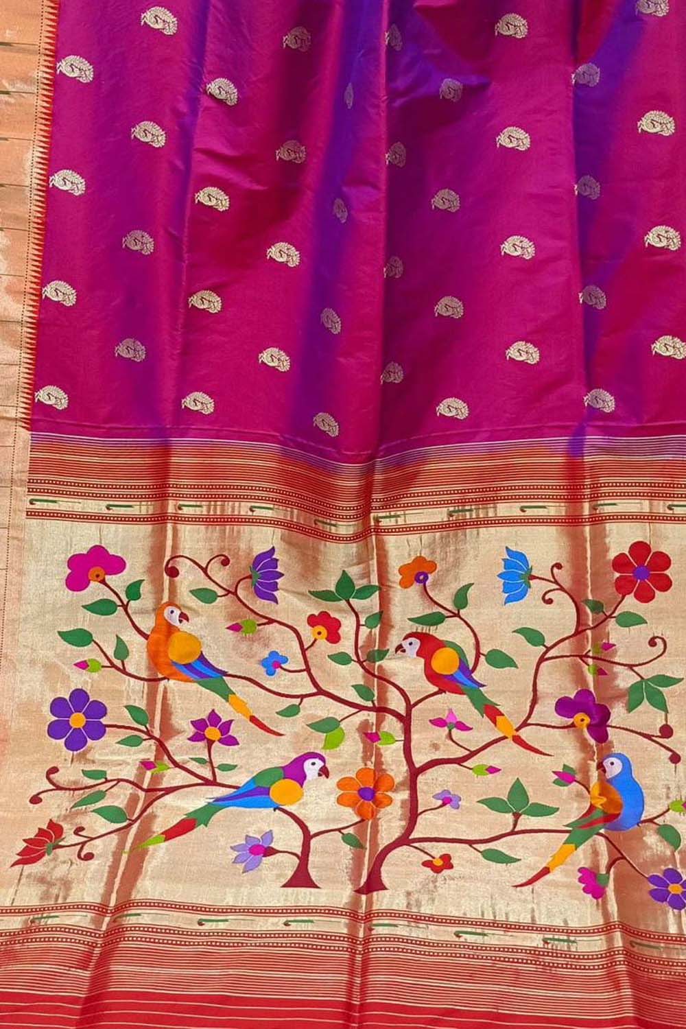 Elegant Purple Handloom Paithani Silk Saree with Muniya Border - Luxurion World