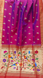 Elegant Purple Handloom Paithani Silk Saree with Muniya Border - Luxurion World