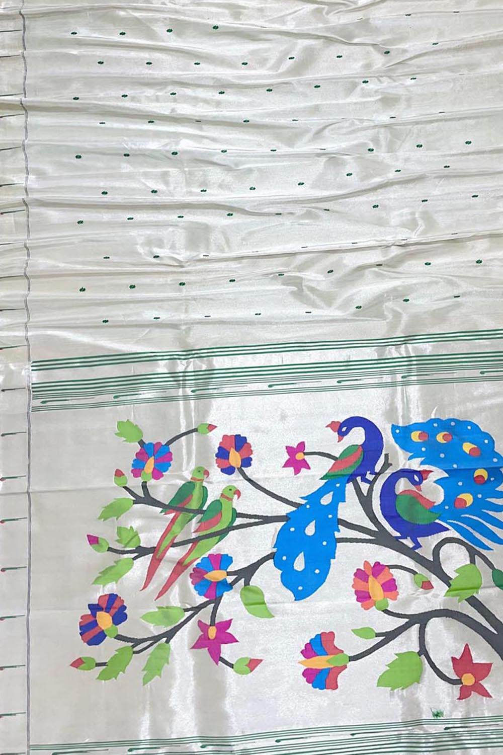 Silver Paithani Handloom Pure Tissue Silk Saree