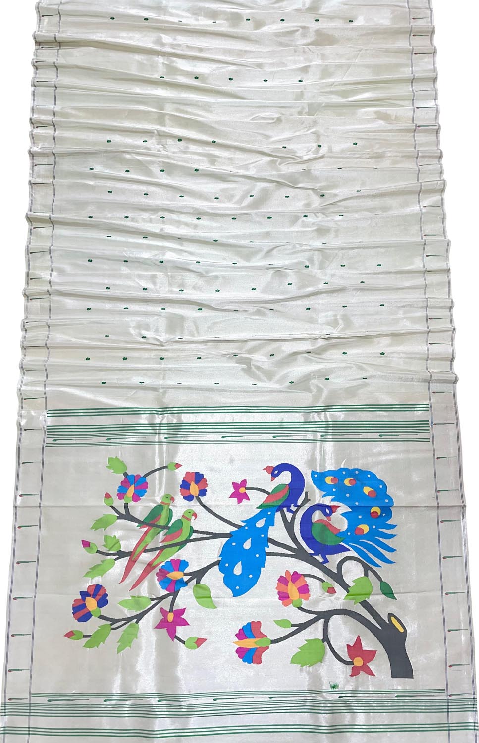 Silver Paithani Handloom Pure Tissue Silk Saree - Luxurion World