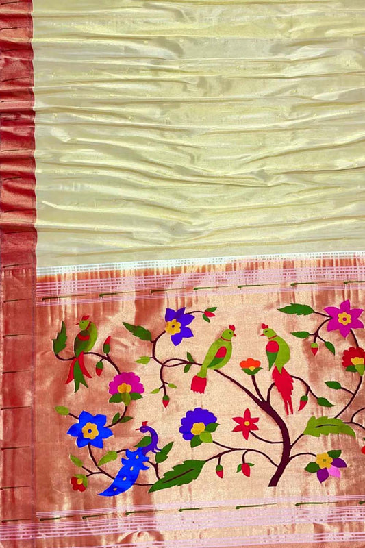 Yellow Paithani Handloom Pure Tissue Silk Saree - Luxurion World