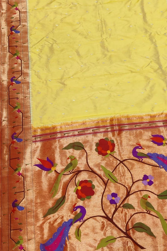 Timeless Elegance: Exquisite Yellow Paithani Handloom Silk Saree - Luxurion World