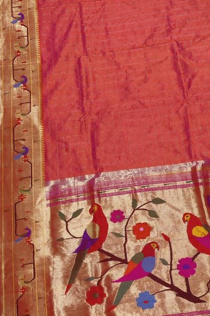 Timeless Elegance: Exquisite Orange Paithani Handloom Silk Saree - Luxurion World