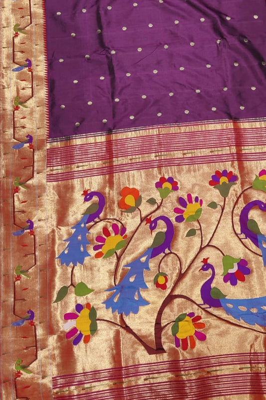 Timeless Classic: Elegant Purple Paithani Handloom Silk Saree