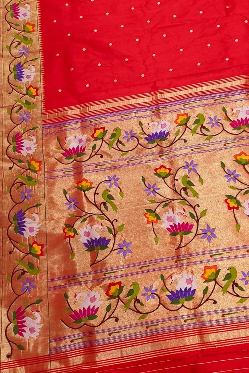 Exquisite Red Paithani Handloom Silk Saree: Timeless Elegance and Luxury - Luxurion World