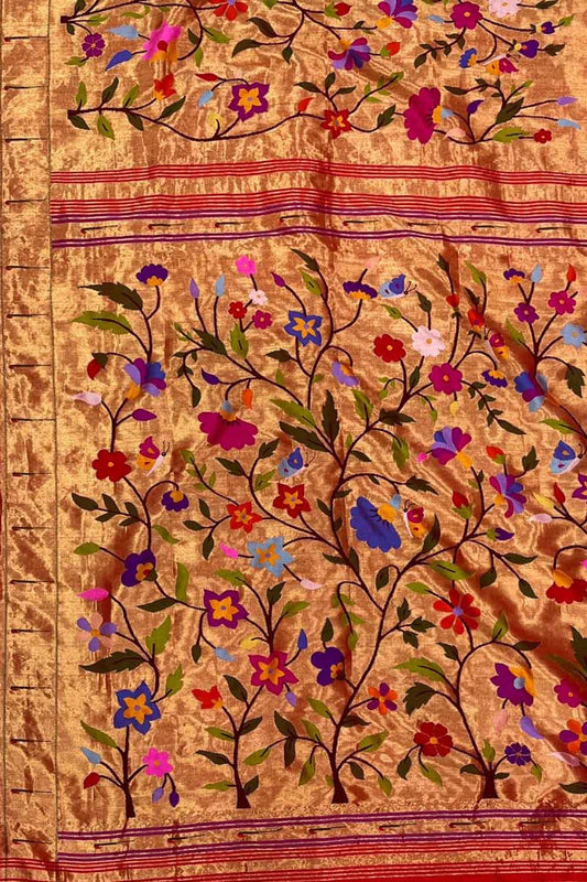 Exquisite Golden Paithani Handloom Pure Silk Saree: Timeless Elegance - Luxurion World