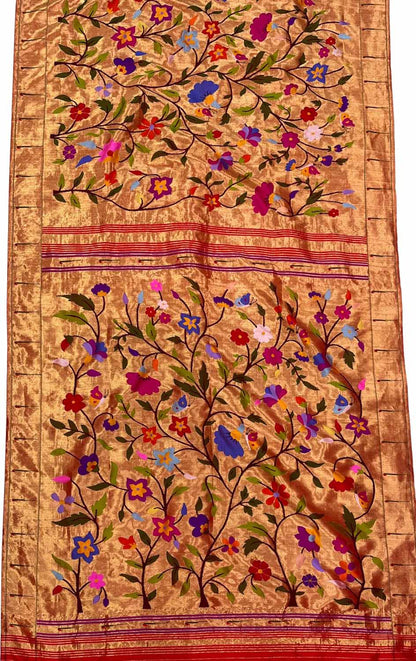 Exquisite Golden Paithani Handloom Pure Silk Saree: Timeless Elegance - Luxurion World